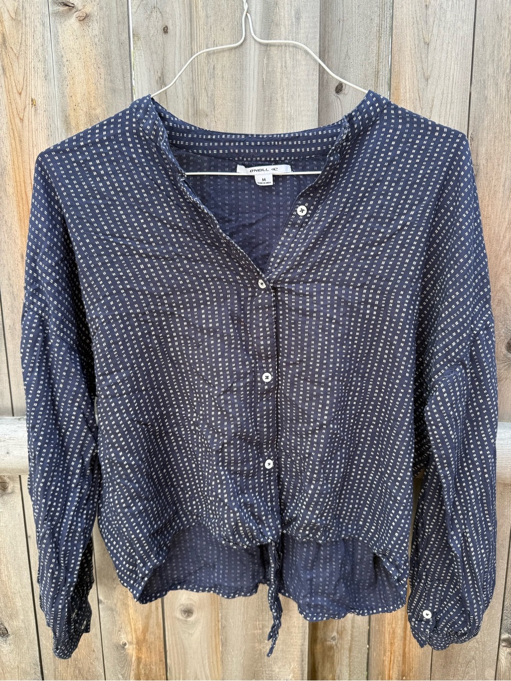O'Neill Navy Dot-Print Button Front Women's Blouse